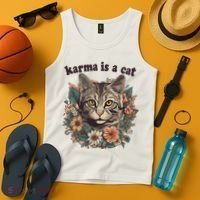 Karma Is A Cat Retro Floral Tank Top thumb 4