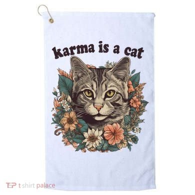 Karma Is A Cat Retro Floral Golf Towel