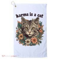 Karma Is A Cat Retro Floral Golf Towel thumb 0