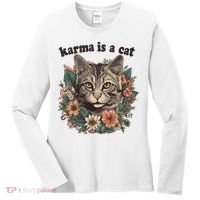 Karma Is A Cat Retro Floral Women's Long Sleeve Shirt thumb 0