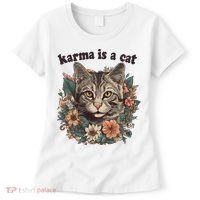 Karma Is A Cat Retro Floral Women's T-Shirt thumb 0