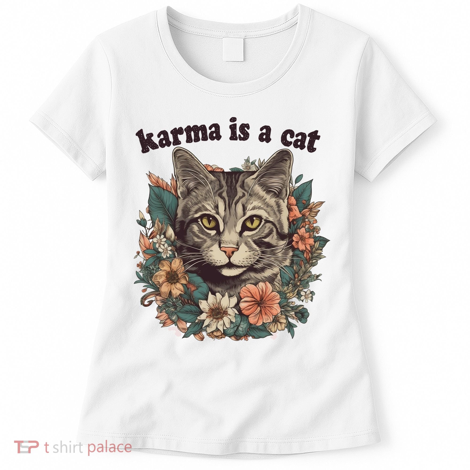 Karma Is A Cat Retro Floral Women's T-Shirt