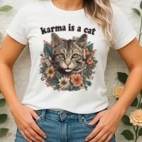 Karma Is A Cat Retro Floral Women's T-Shirt thumb 2