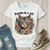 Karma Is A Cat Retro Floral Women's T-Shirt thumb 3