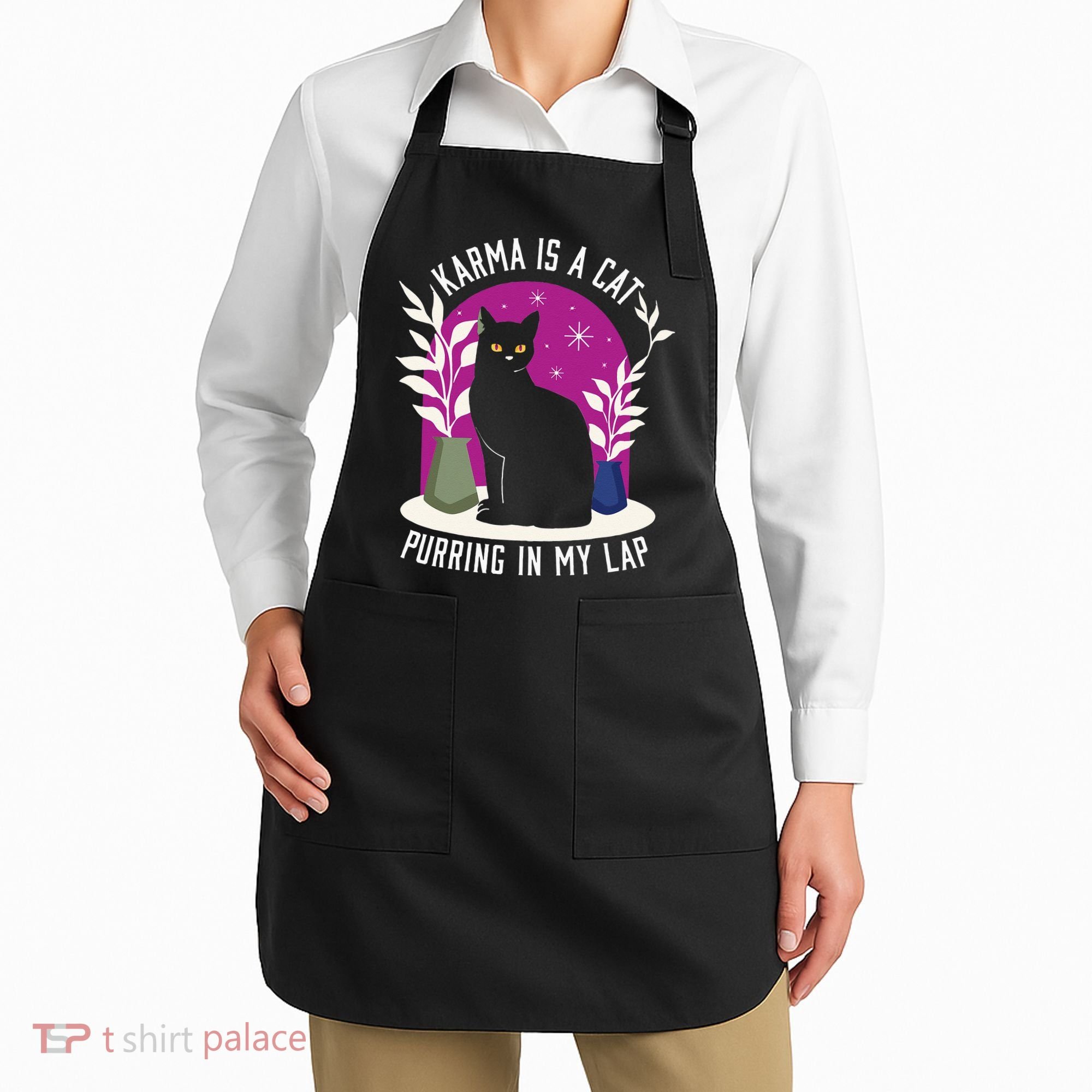 Karma Is A Cat Purring In My Lap Funny Cat Lovers Apron