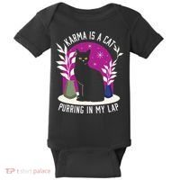 Karma Is A Cat Purring In My Lap Funny Cat Lovers Baby Bodysuit thumb 0
