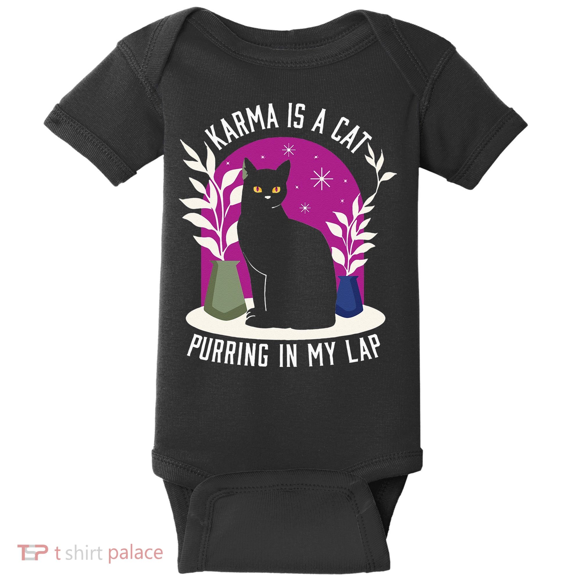 Karma Is A Cat Purring In My Lap Funny Cat Lovers Baby Bodysuit