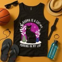 Karma Is A Cat Purring In My Lap Funny Cat Lovers Tank Top thumb 4
