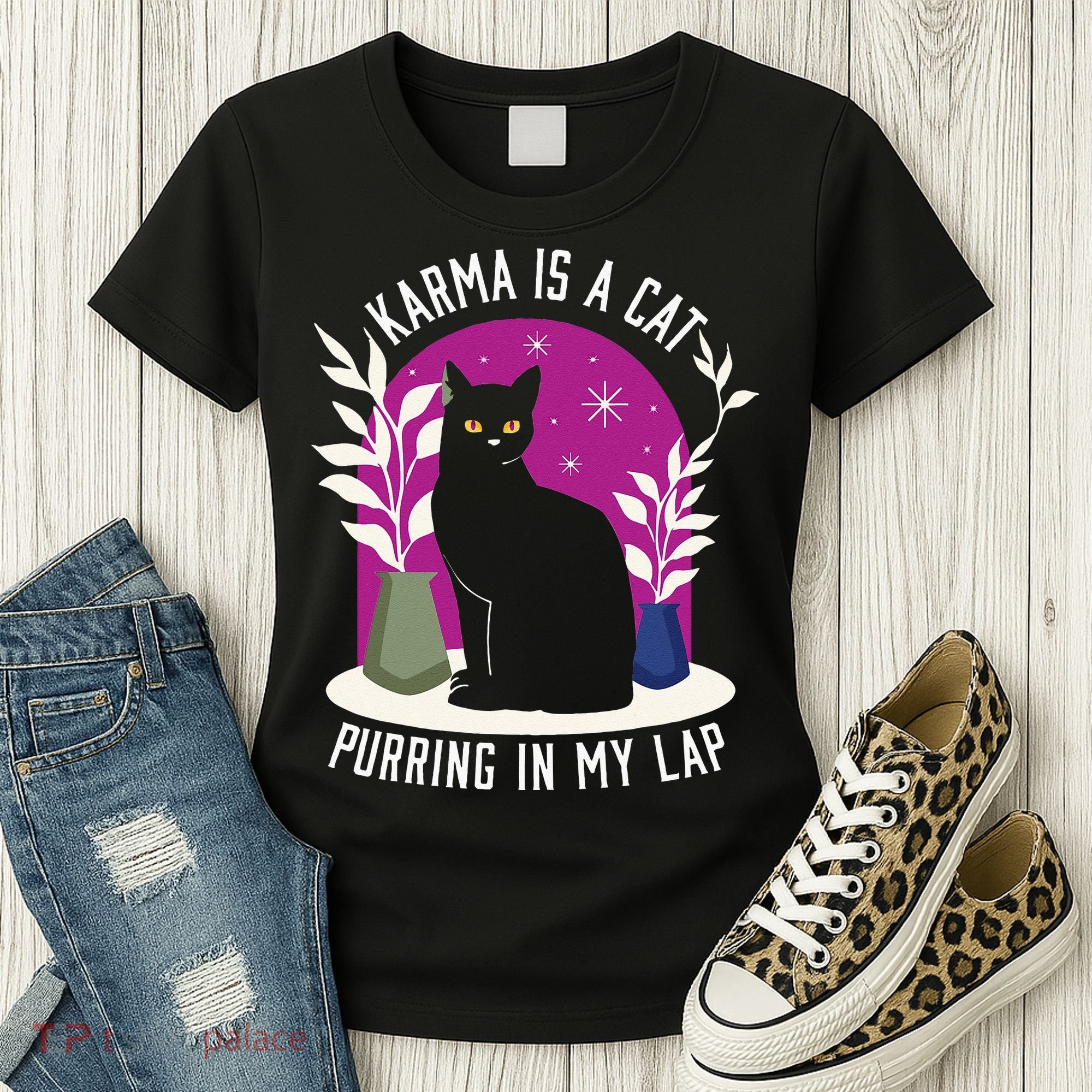 Karma Is A Cat Purring In My Lap Funny Cat Lovers Women's T-Shirt