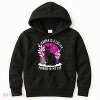Karma Is A Cat Purring In My Lap Funny Cat Lovers Kids Hoodie thumb 0