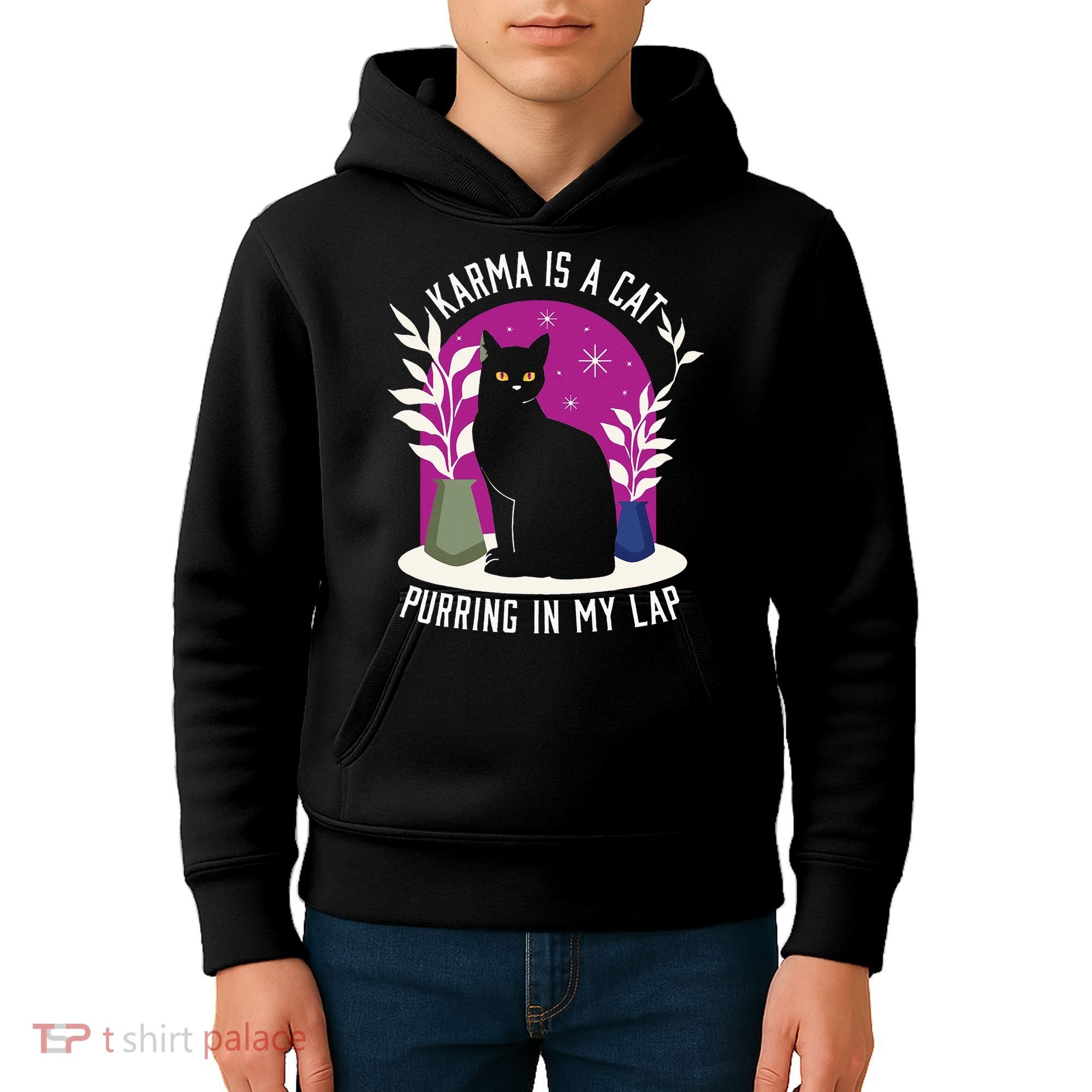 Karma Is A Cat Purring In My Lap Funny Cat Lovers Kids Hoodie