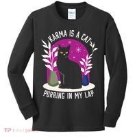 Karma Is A Cat Purring In My Lap Funny Cat Lovers Kids Long Sleeve Shirt thumb 0