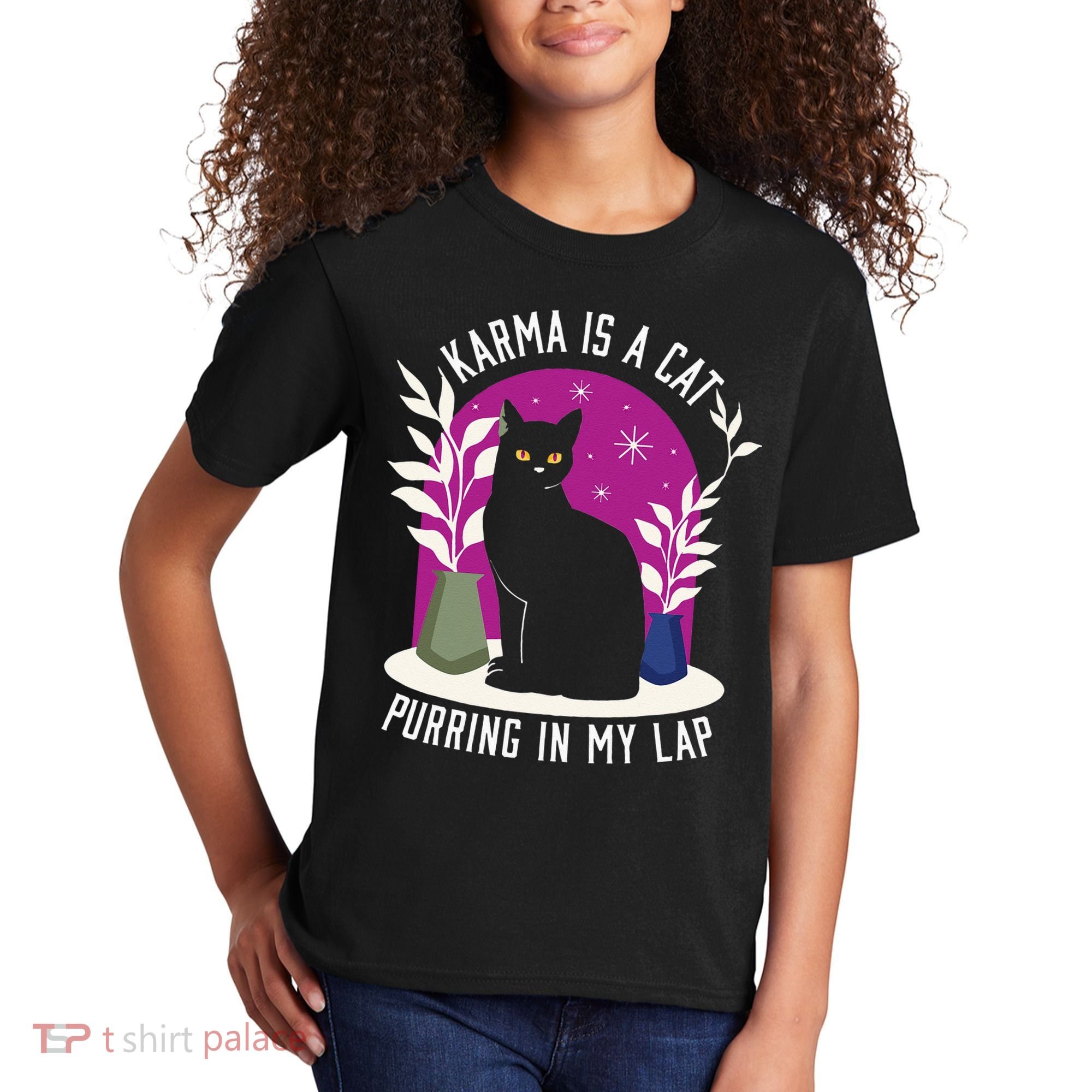 Karma Is A Cat Purring In My Lap Funny Cat Lovers Kids T-Shirt