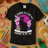 Karma Is A Cat Purring In My Lap Funny Cat Lovers Kids T-Shirt thumb 3