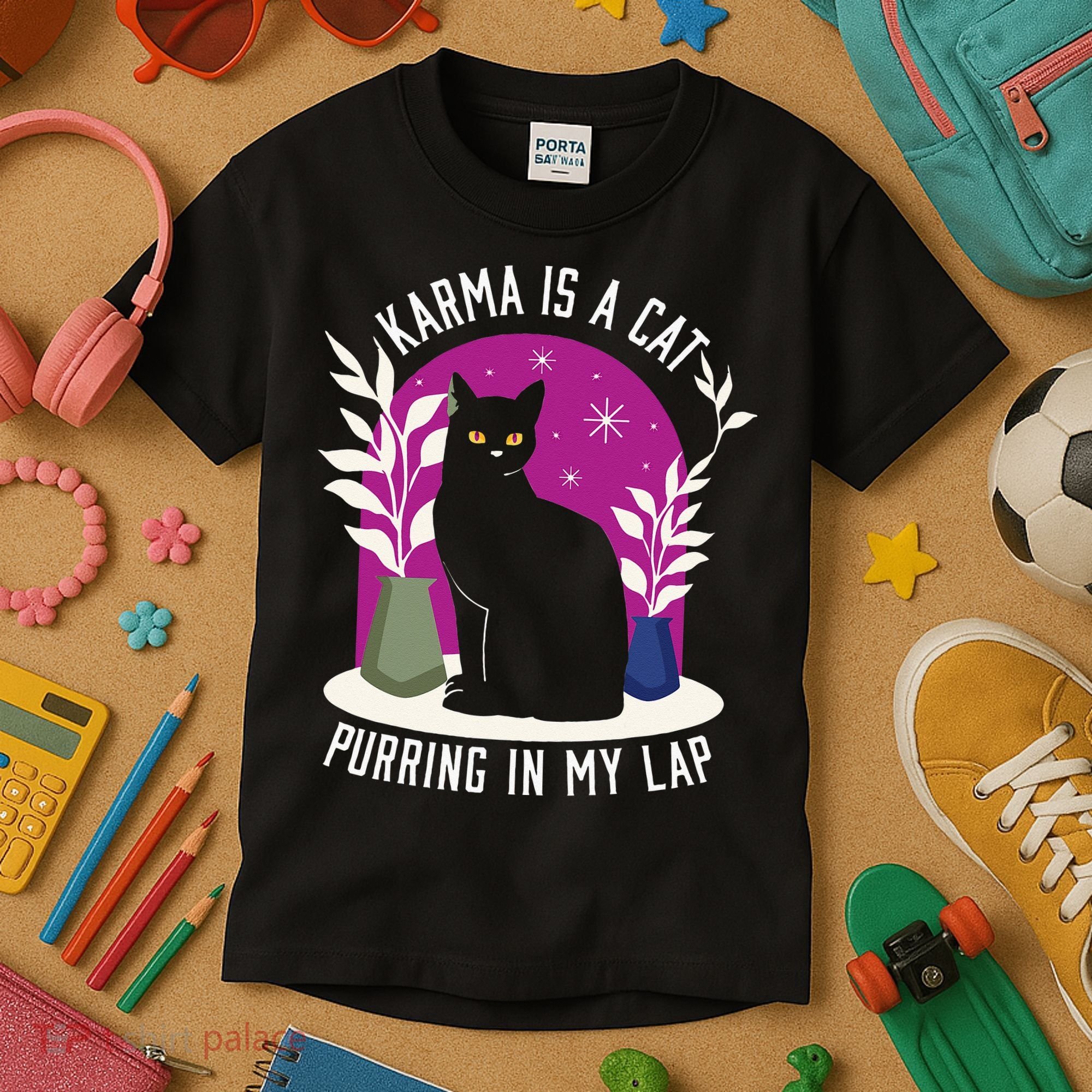 Karma Is A Cat Purring In My Lap Funny Cat Lovers Kids T-Shirt