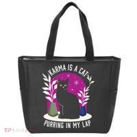 Karma Is A Cat Purring In My Lap Funny Cat Lovers Tote Bag thumb 0