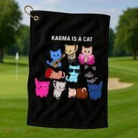 Karma Is A Cat Cat Funny Cat Lovers Golf Towel thumb 1
