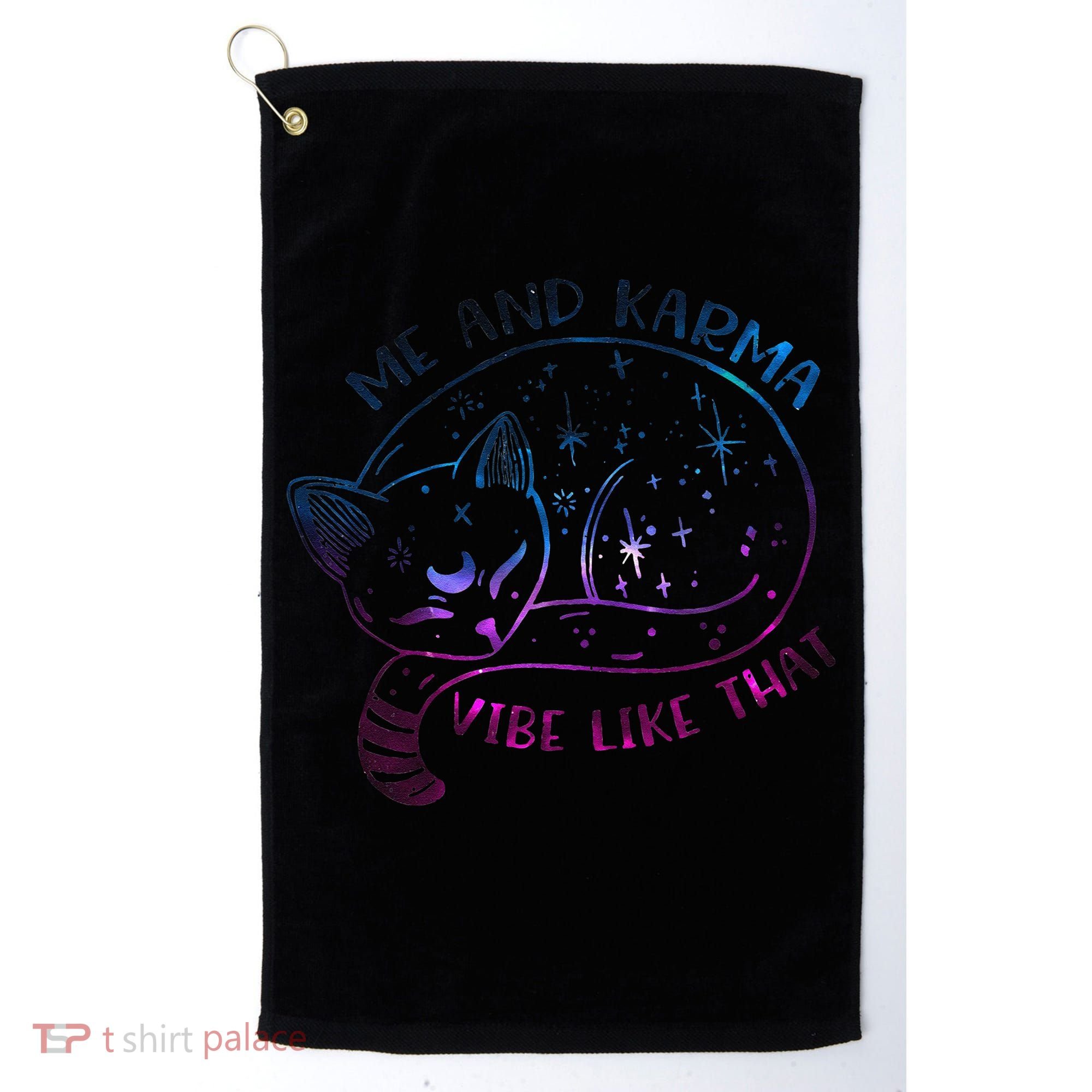 Karma Is A Cat Funny Cat Lazy Cat Gift Golf Towel