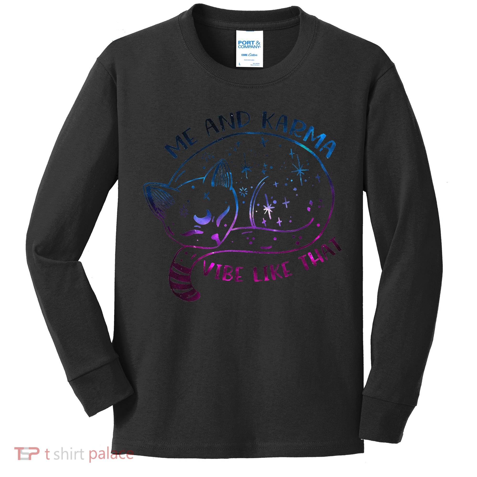 Karma Is A Cat Funny Cat Lazy Cat Gift Kids Long Sleeve Shirt