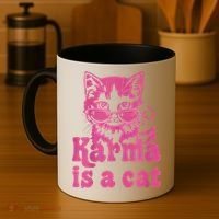 Karma Is A Cat Funny Cute Cat Love Gift Coffee Mug thumb 4