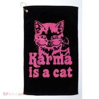 Karma Is A Cat Funny Cute Cat Love Gift Golf Towel thumb 0