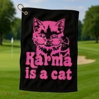 Karma Is A Cat Funny Cute Cat Love Gift Golf Towel thumb 1
