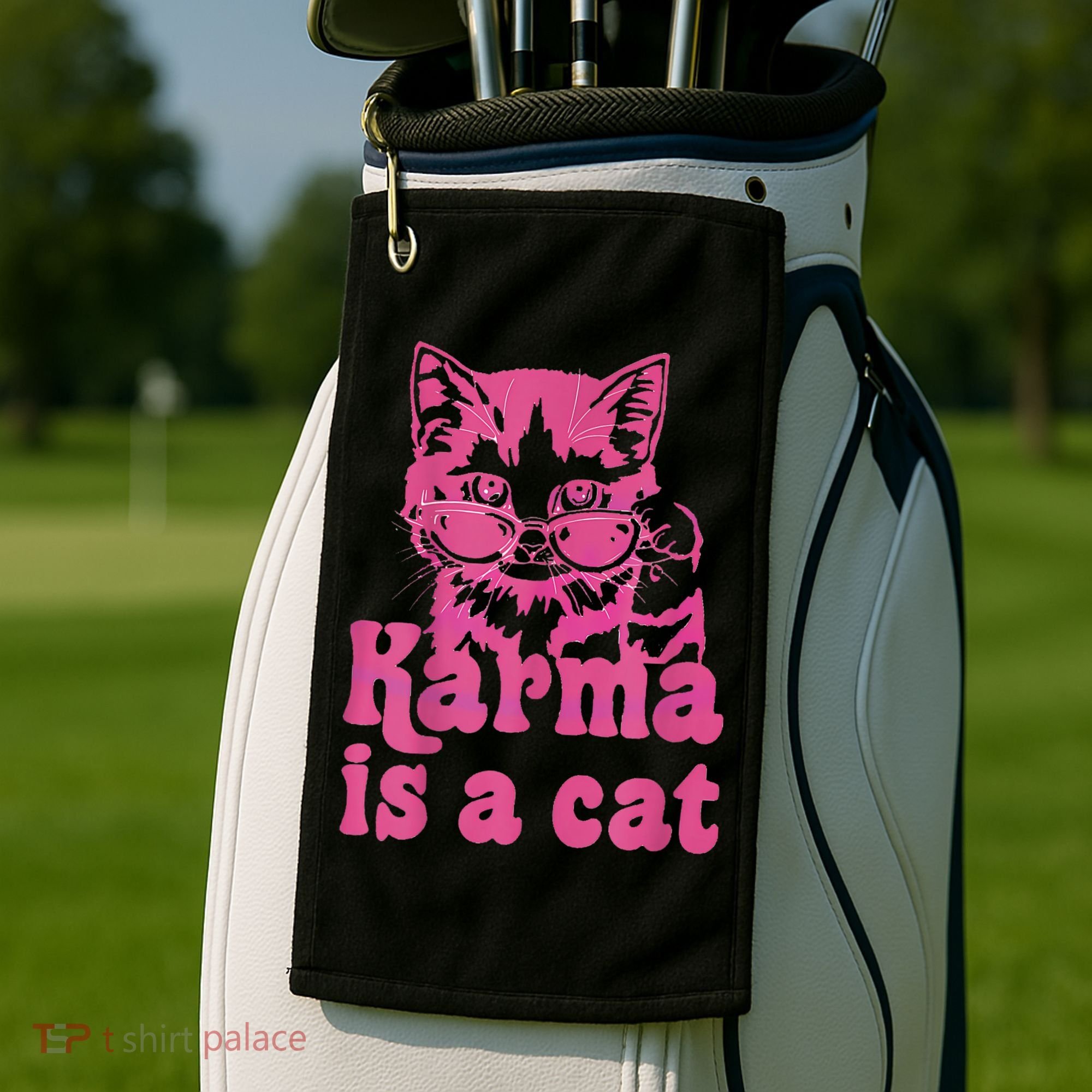 Karma Is A Cat Funny Cute Cat Love Gift Golf Towel