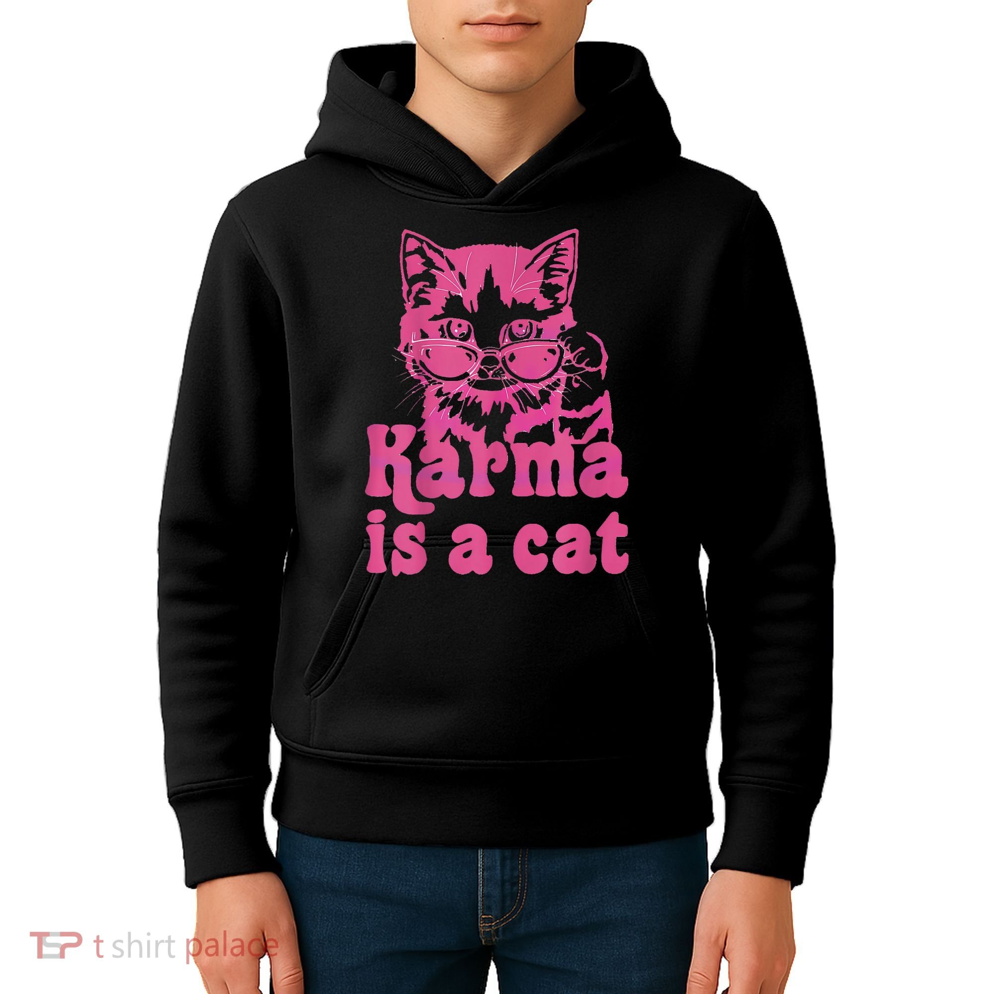 Karma Is A Cat Funny Cute Cat Love Gift Kids Hoodie
