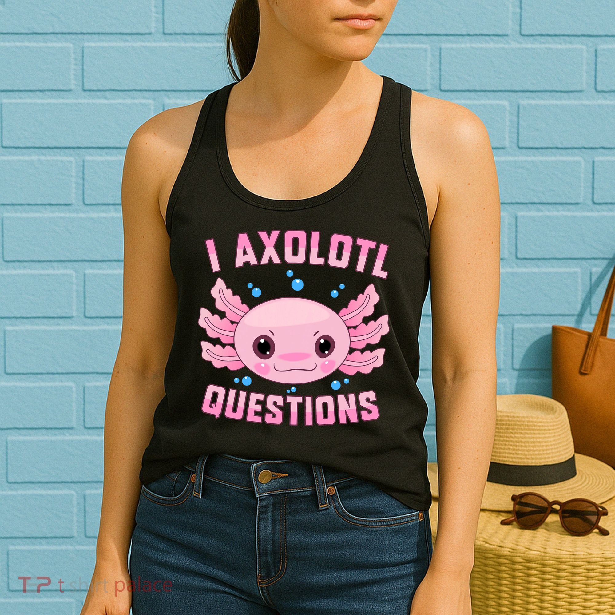 Kawaii I Axolotl Questions Cute Axolotl Anime Teen Women's Tank Top