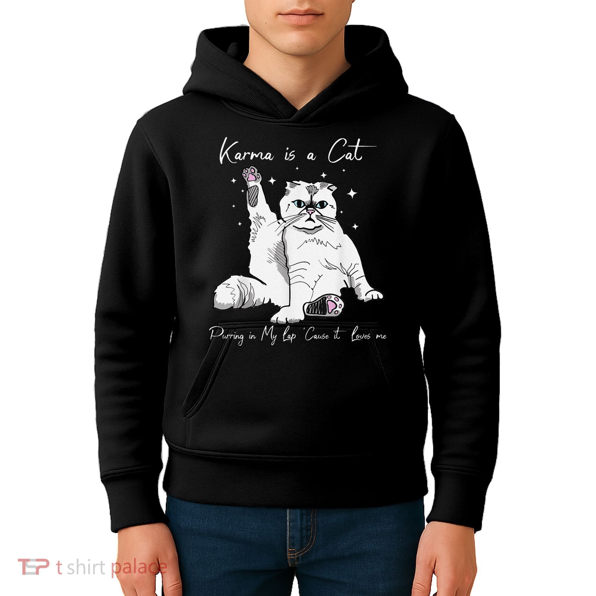 Karma Is A Cat Purring In My Lap Cause It Loves Me Cat Lover Kids Hoodie