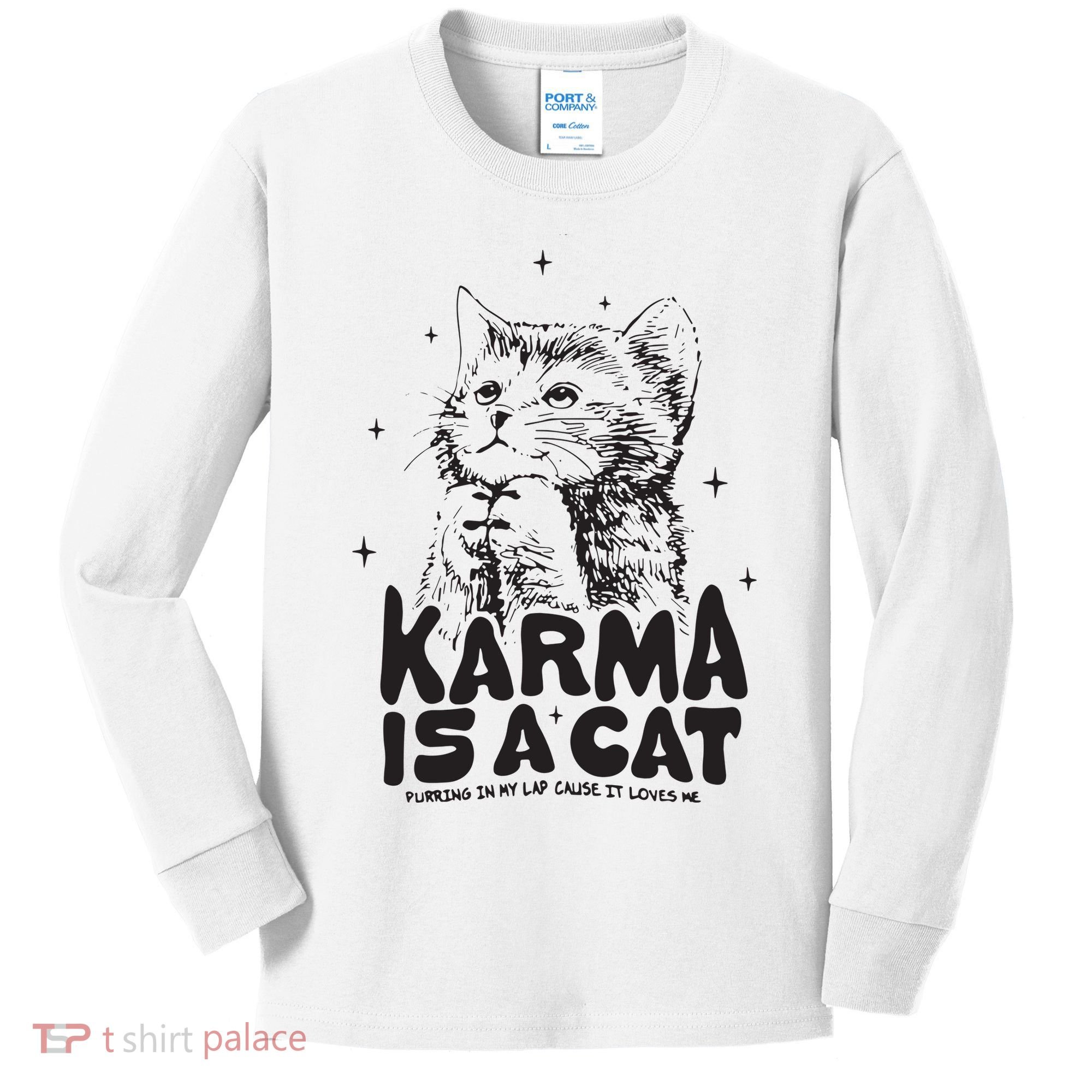 Karma Is A Cat Shirts Taylor Eras Cat Lover Kids Long Sleeve Shirt