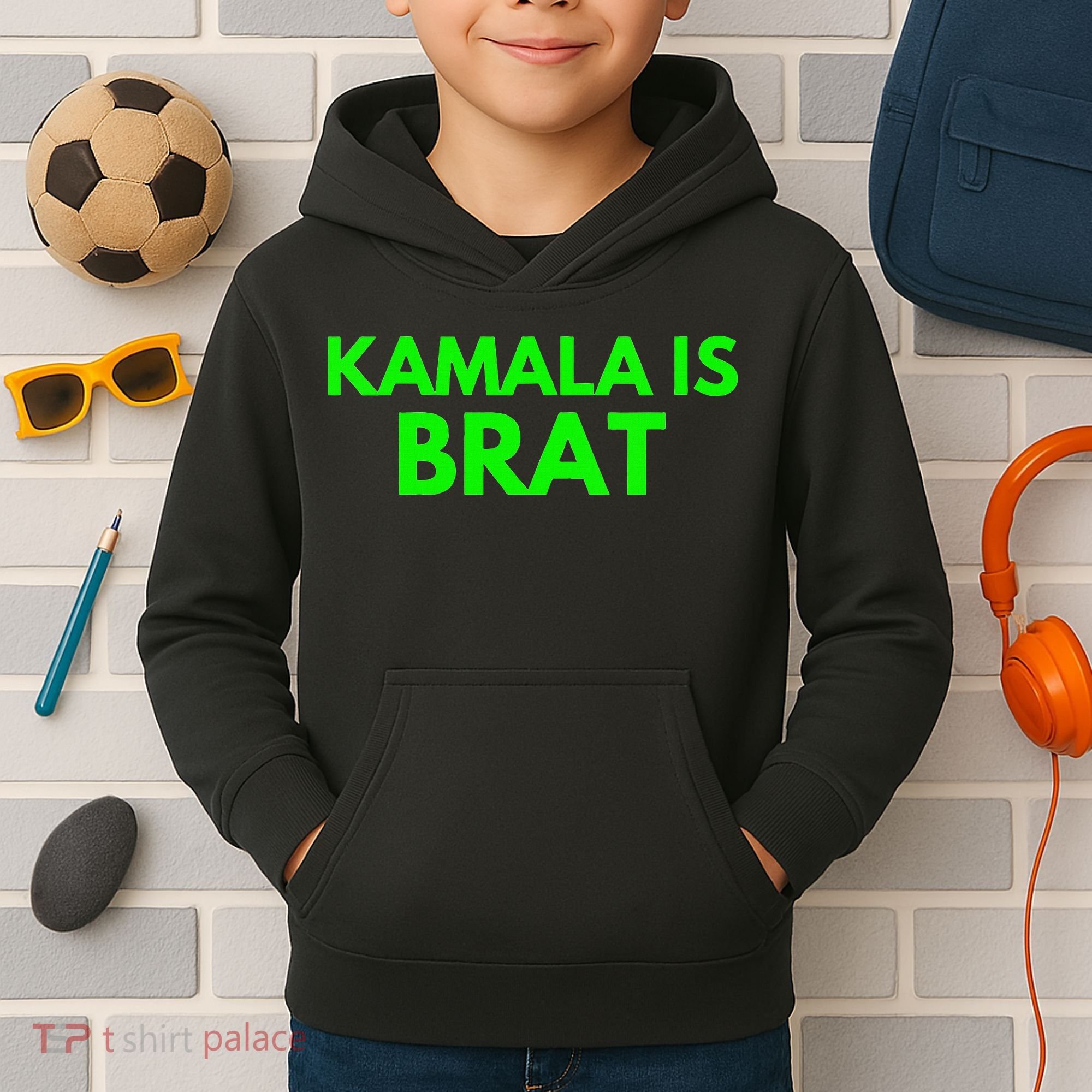 Kamala Is Brat V Neck Kids Hoodie