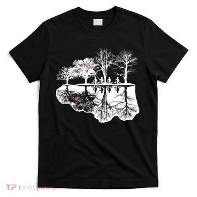 Kids Riding Bikes Through Trees Upside Down T-Shirt