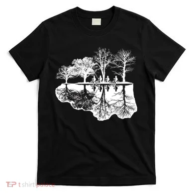 Kids Riding Bikes Through Trees Upside Down T-Shirt