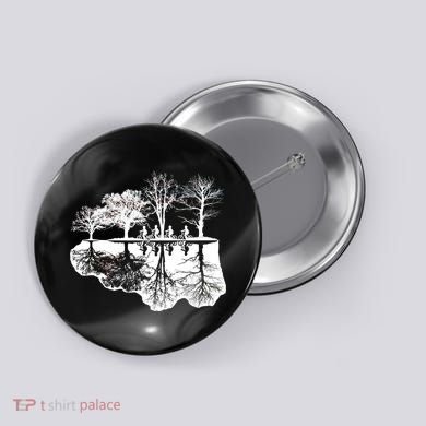 Kids Riding Bikes Through Trees Upside Down Button