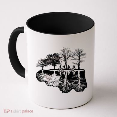 Kids Riding Bikes Through Trees Upside Down Coffee Mug