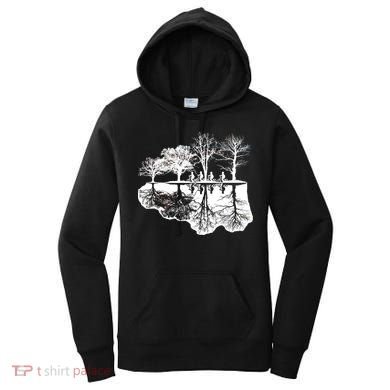 Kids Riding Bikes Through Trees Upside Down Women's Hoodie