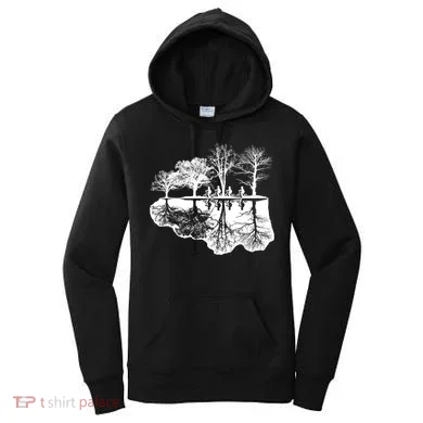 Kids Riding Bikes Through Trees Upside Down Women's Hoodie