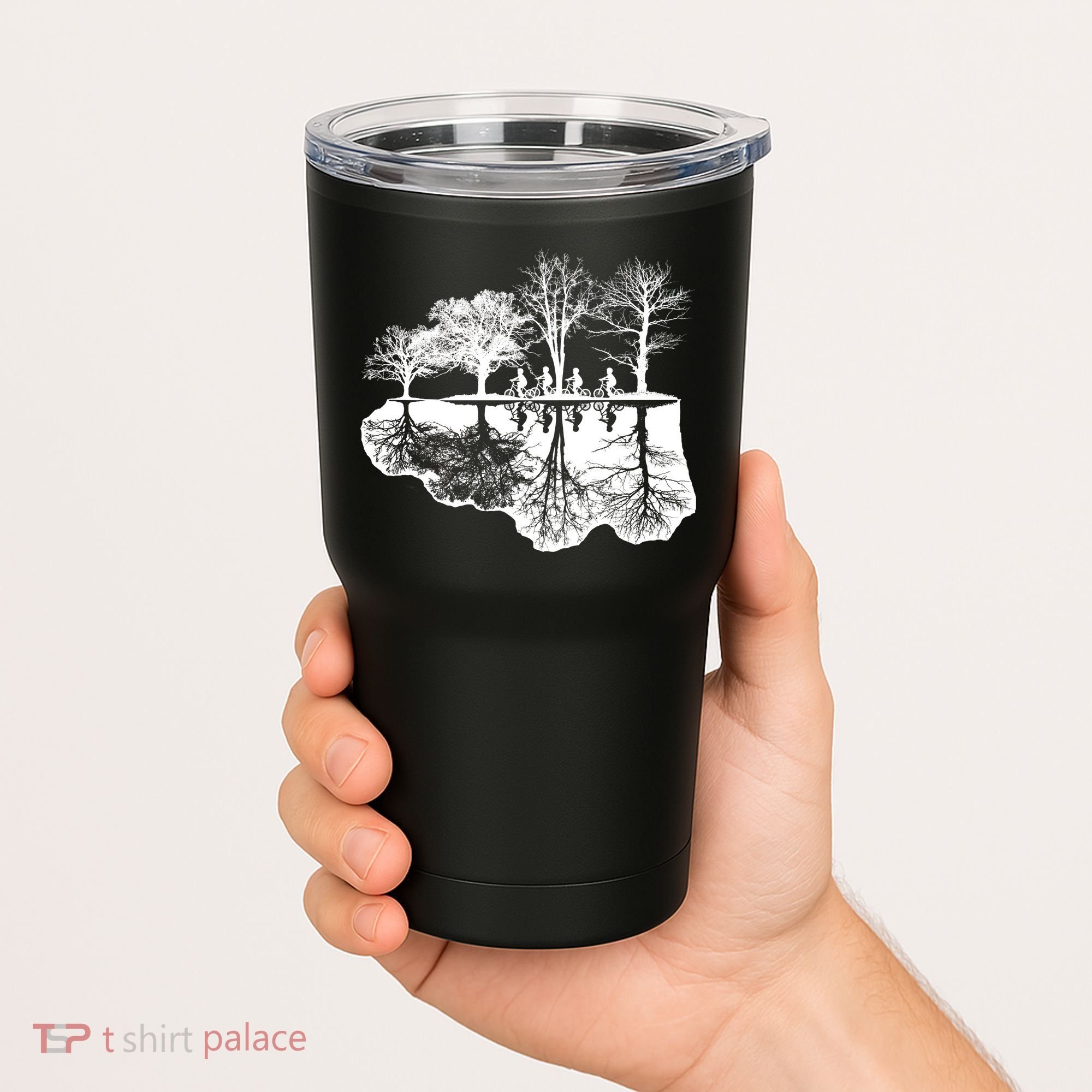 Kids Riding Bikes Through Trees Upside Down Tumbler