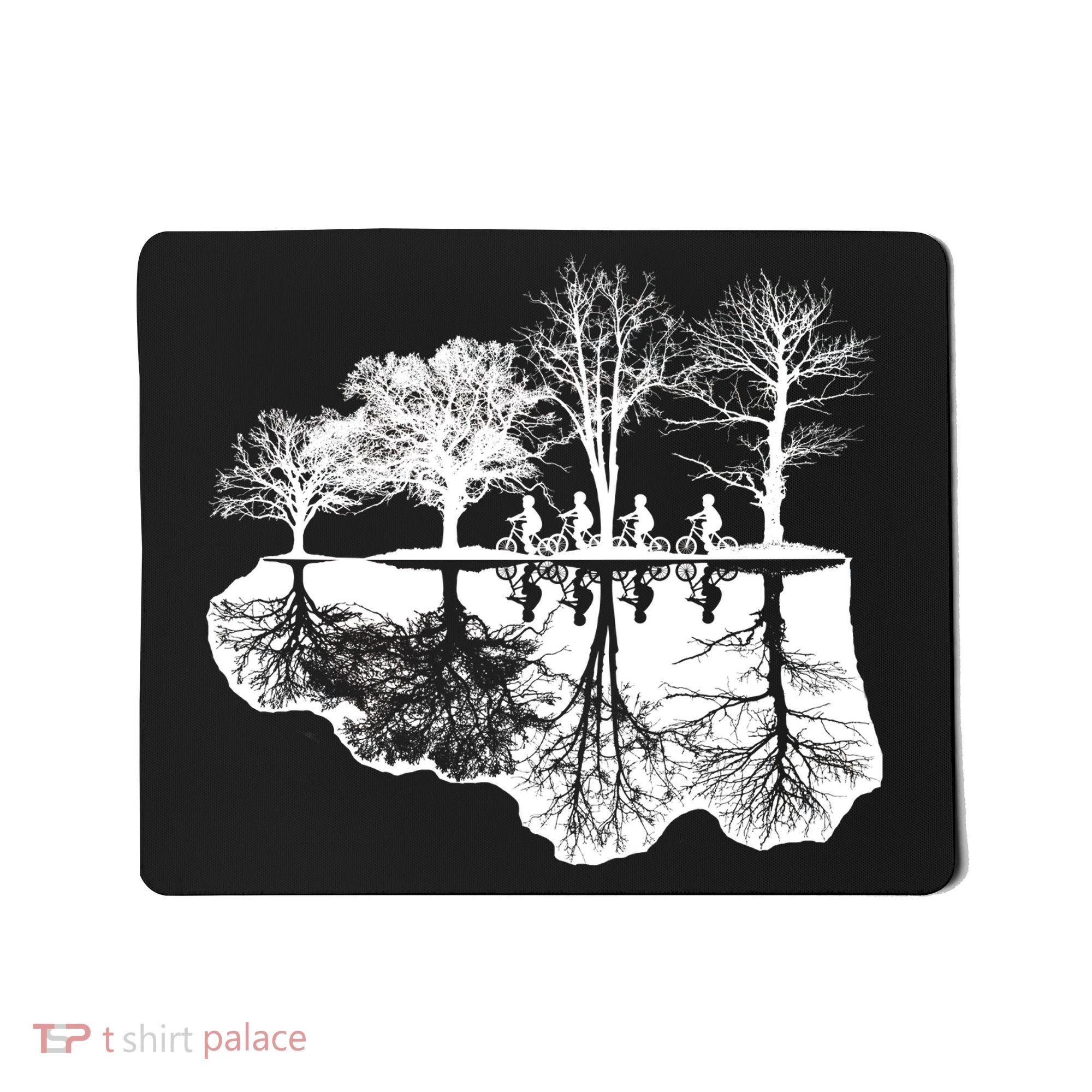 Kids Riding Bikes Through Trees Upside Down Mousepad