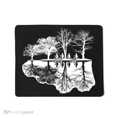 Kids Riding Bikes Through Trees Upside Down Mousepad