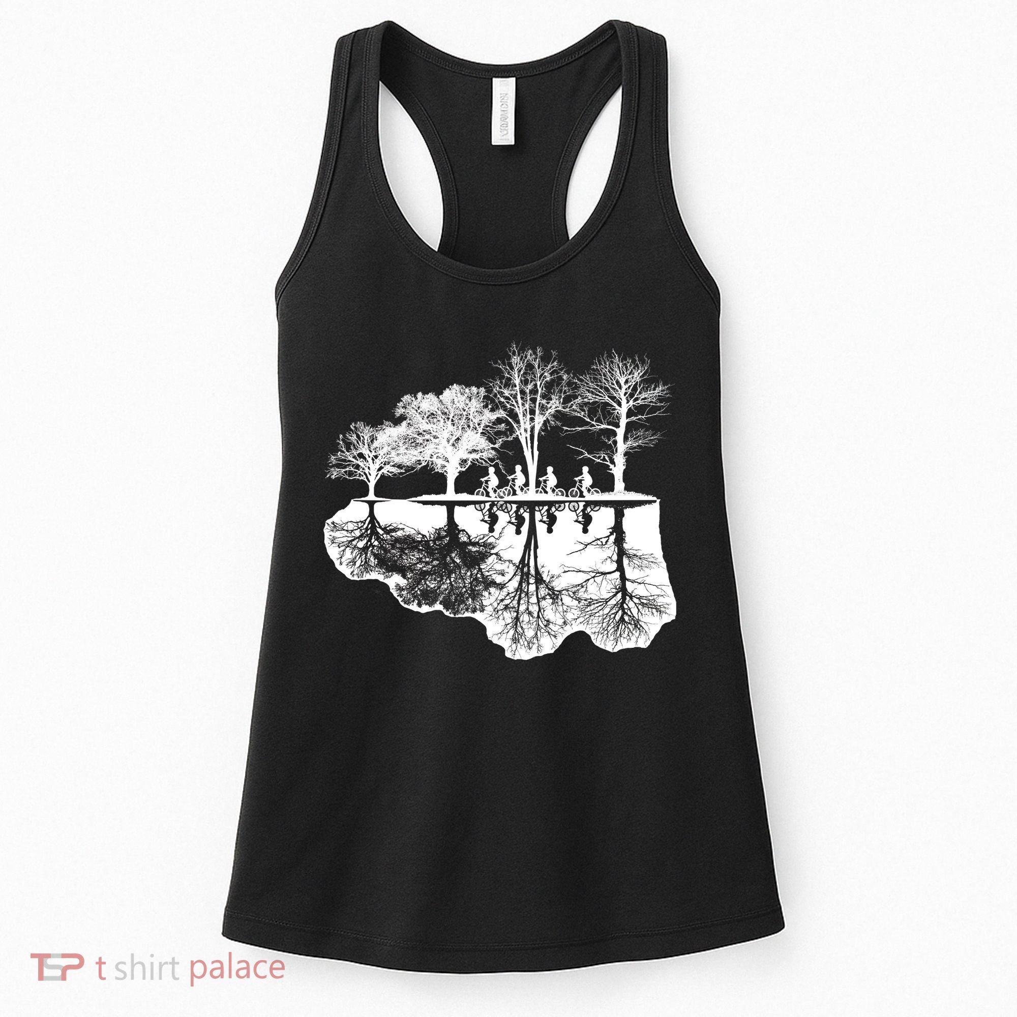 Kids Riding Bikes Through Trees Upside Down Women's Tank Top