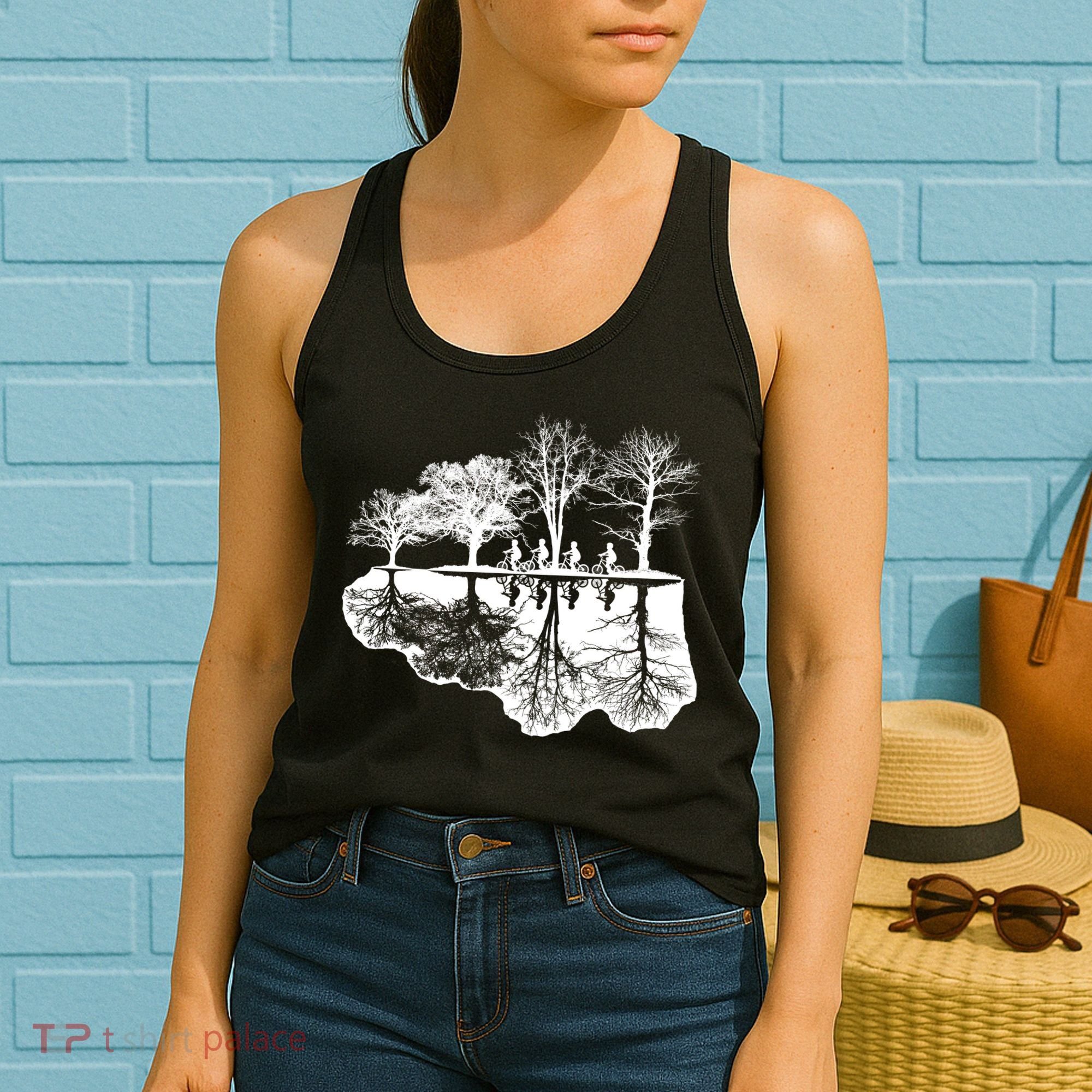 Kids Riding Bikes Through Trees Upside Down Women's Tank Top