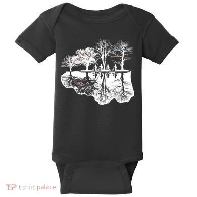 Kids Riding Bikes Through Trees Upside Down Baby Bodysuit