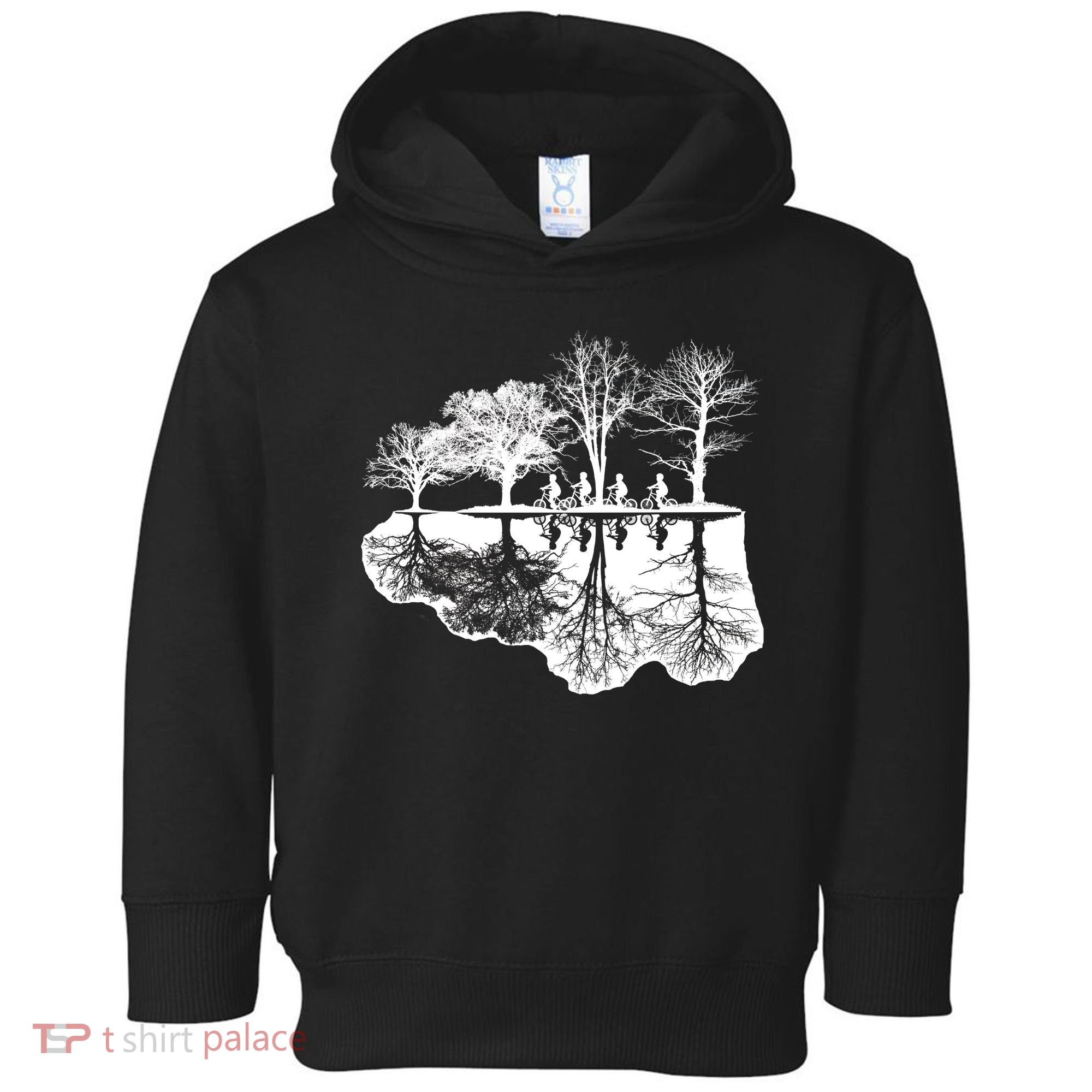 Kids Riding Bikes Through Trees Upside Down Toddler Hoodie