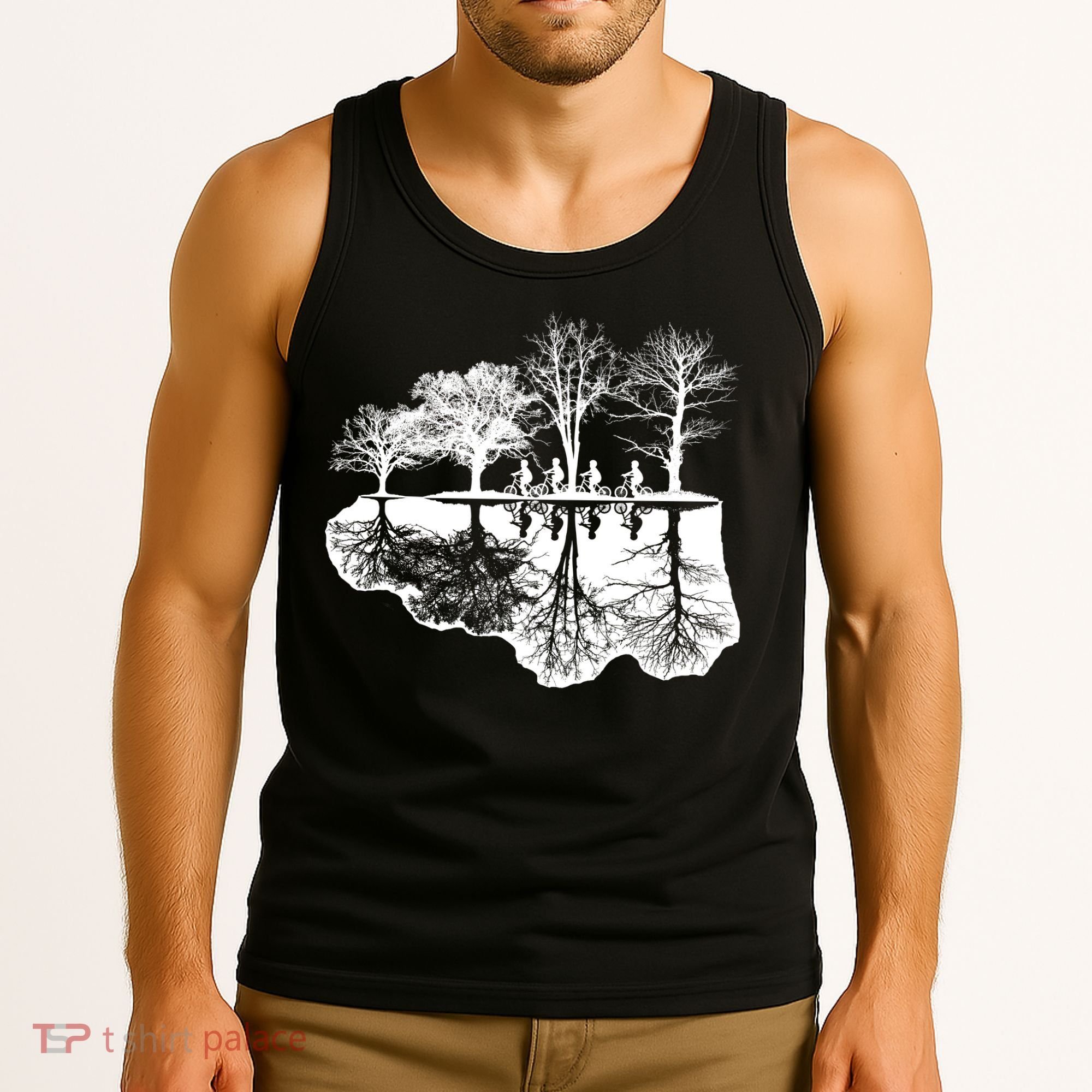 Kids Riding Bikes Through Trees Upside Down Tank Top