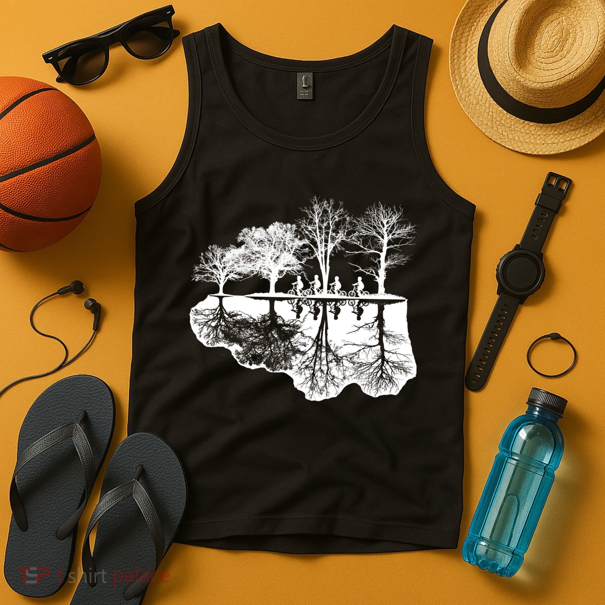 Kids Riding Bikes Through Trees Upside Down Tank Top