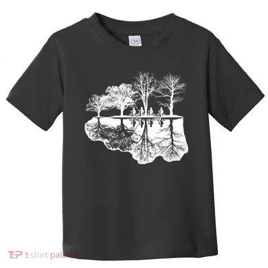 Kids Riding Bikes Through Trees Upside Down Toddler T-Shirt