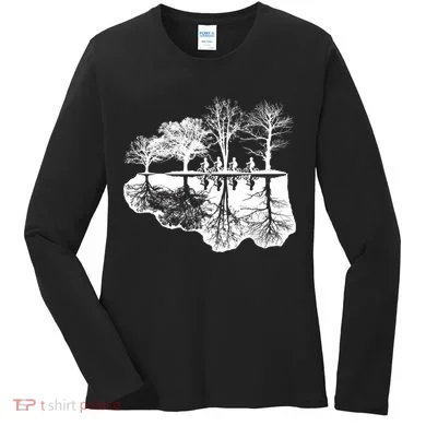 Kids Riding Bikes Through Trees Upside Down Women's Long Sleeve Shirt