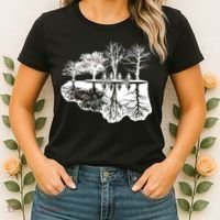 Kids Riding Bikes Through Trees Upside Down Women's T-Shirt thumb 2